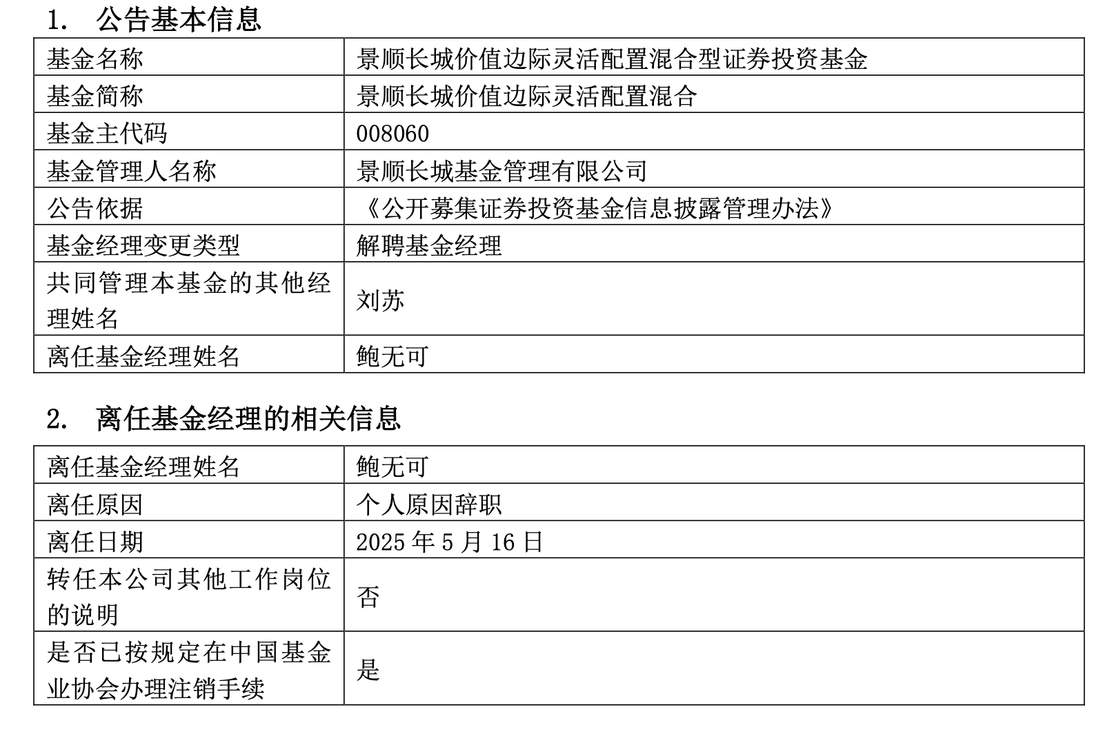 又一知名基金经理离任:景顺长城基金鲍无可因个人原因辞职