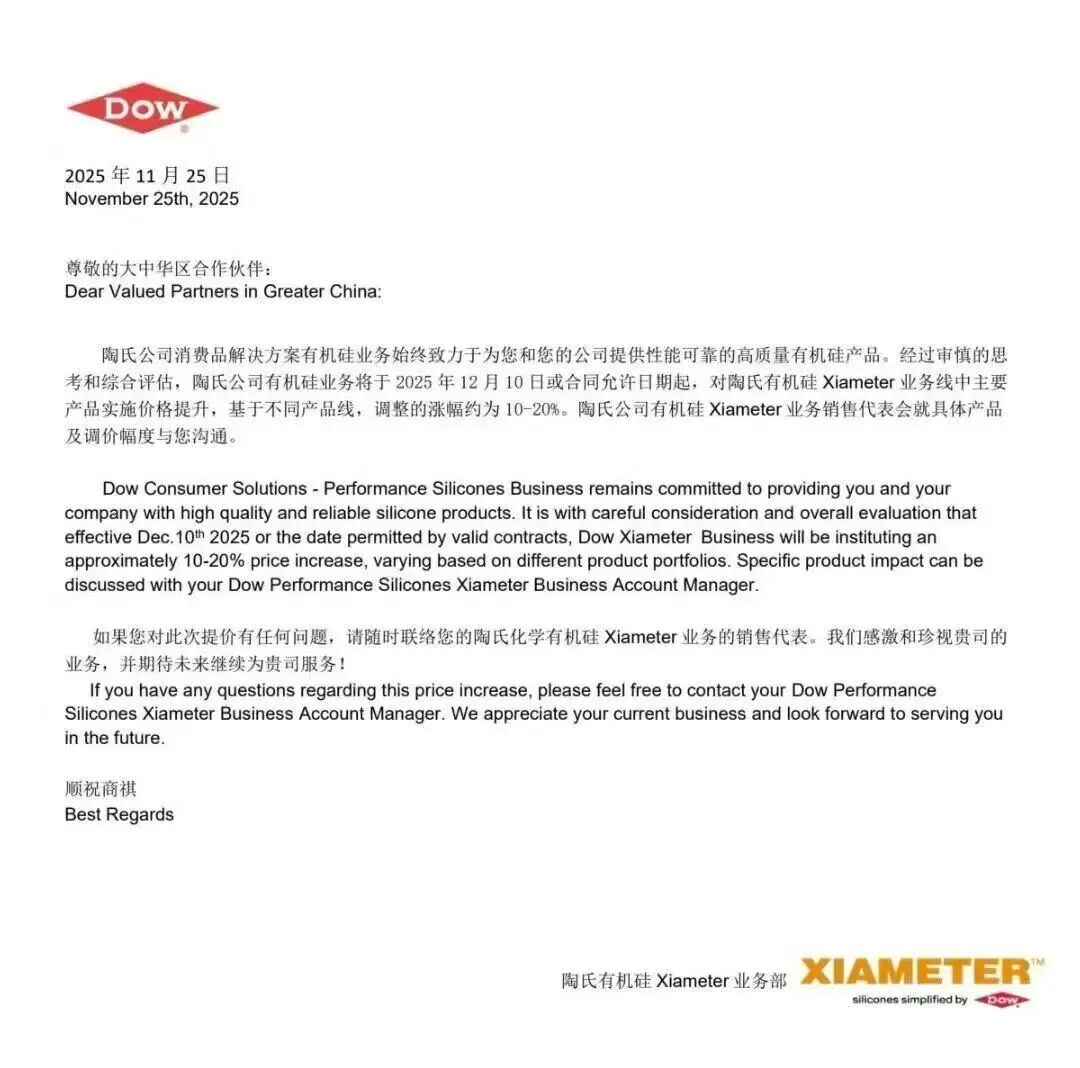 报价13000元/吨！陶氏官宣涨价，这一行业两年多的低迷期有望终结？